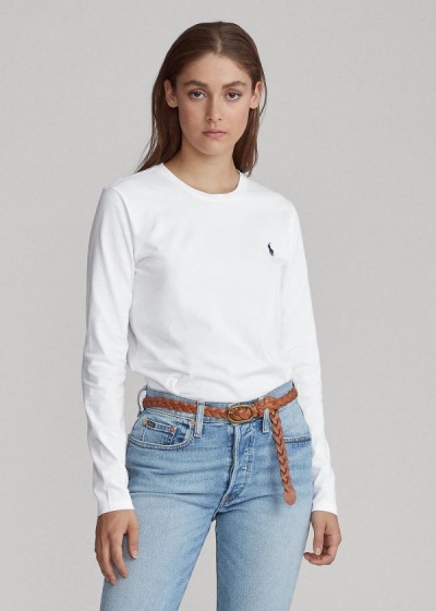 Camisa Polo Ralph Lauren Mujer Blancos - Jersey Long-Sleeve - VQJBW4920